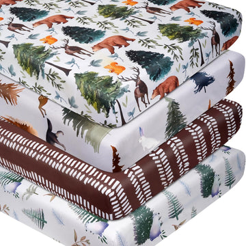Fitted Baby Crib Sheets Set of 4, Unisex Crib Sheets for Boys Girls, Soft Neutral Crib Mattress Sheet, Breathable for