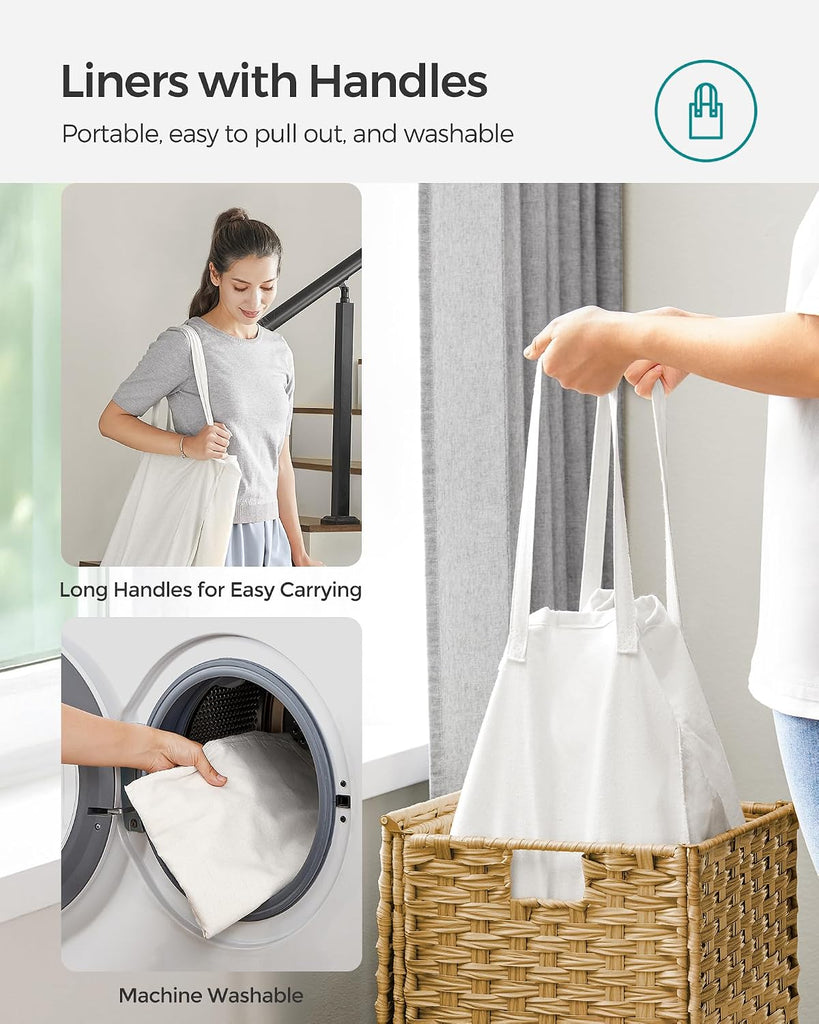 Laundry Hamper with Lid, 17.2 Gallon (65 L) Synthetic Rattan Clothes Laundry Basket with Lid and Handles, Foldable