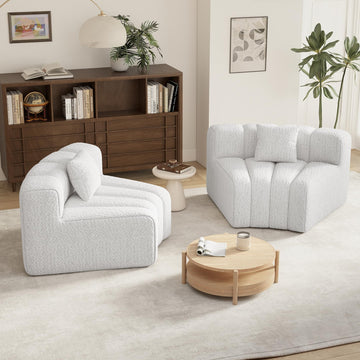 2PCS 1/8 Round Curved Sofa, 2 Seater Modular Velvet Couch, Modern Boneless Sectional Couches, No Assembly Required