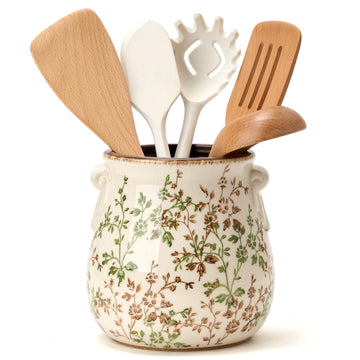Utensil Holder Counter, Modern Farmhouse Rustic Cooking Utensil Holder and Crock, Exquisite Chinoiserie Floral