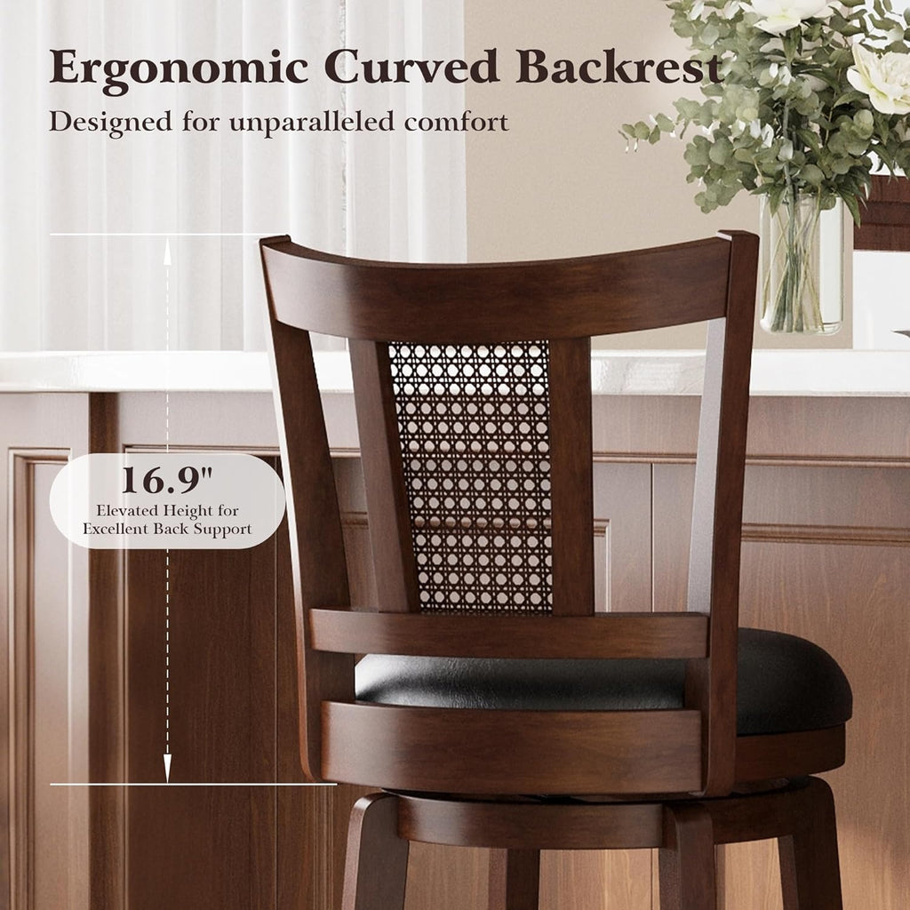 30 Inch Bar Stools Set of 4, Wooden Swivel Bar Stools, 360 Degrees Swivel Chairs with Upholstered, Wrap-Around