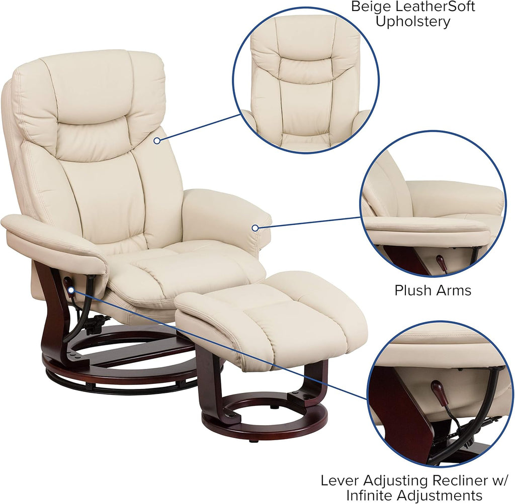 Modern Reclining Lounge Chair and Ottoman — Beige