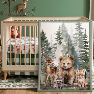 3 Pcs Woodland Animal Baby Crib Bedding Set for Boy