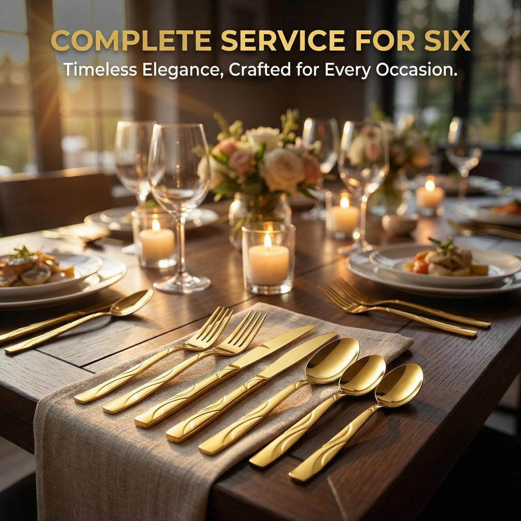30-Piece Gold Silverware Set for 6