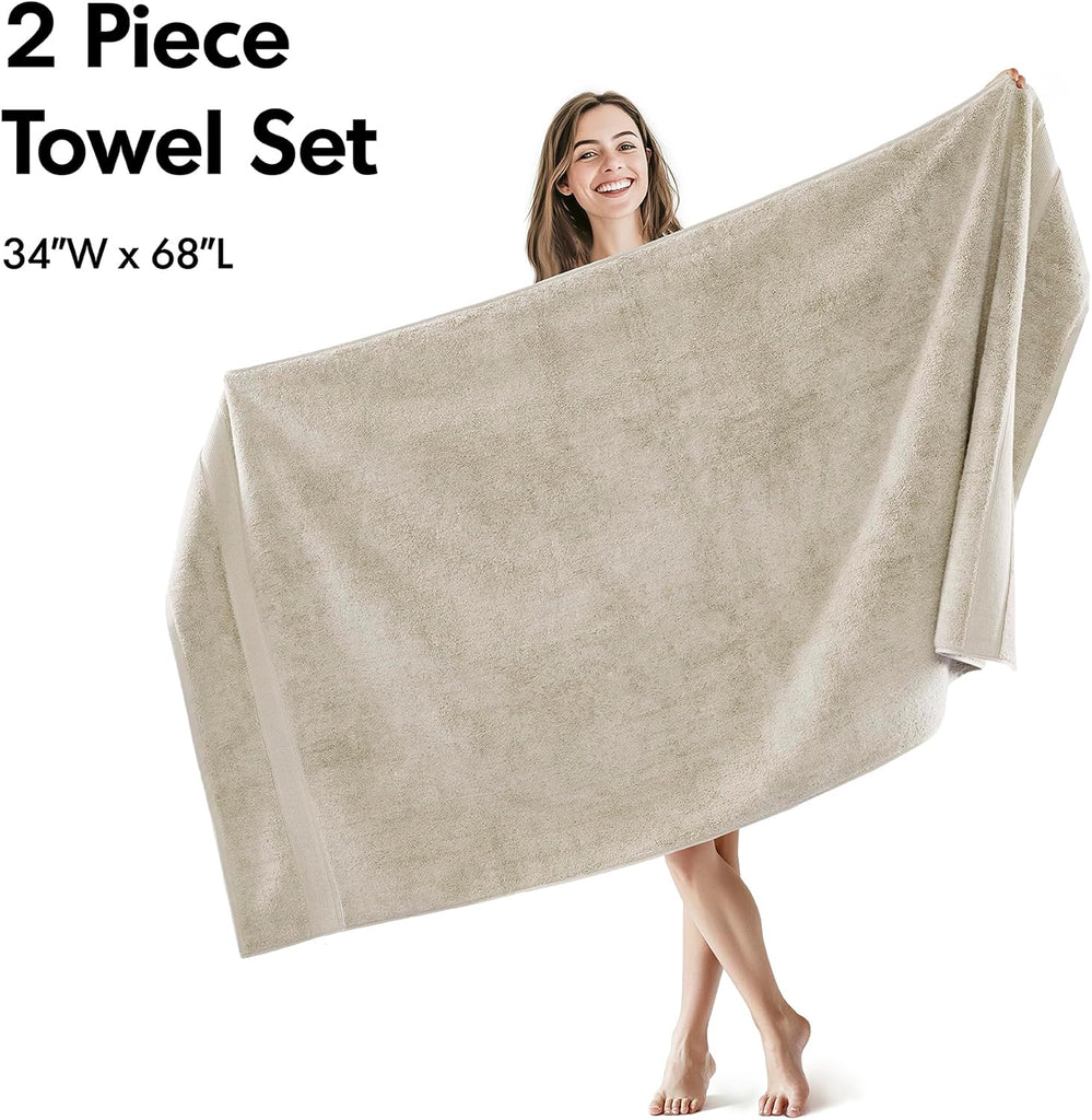 Park Cotton Bath Sheet 2 Piece Oversized, 800GSM, 34" x 68" Natural | Long Staple, Highly Absorbent Bath Towel