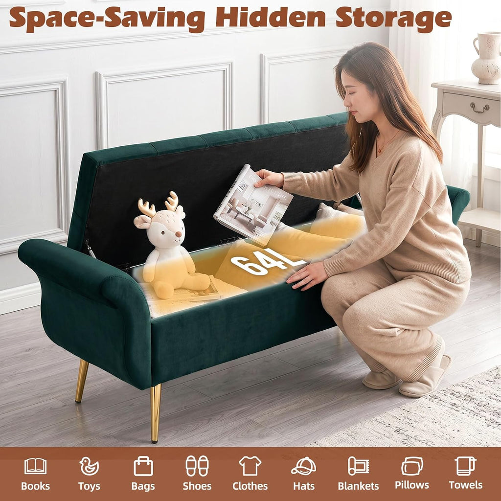 Storage Ottoman Bench 63'' Length Upholstered End of Bed Bench