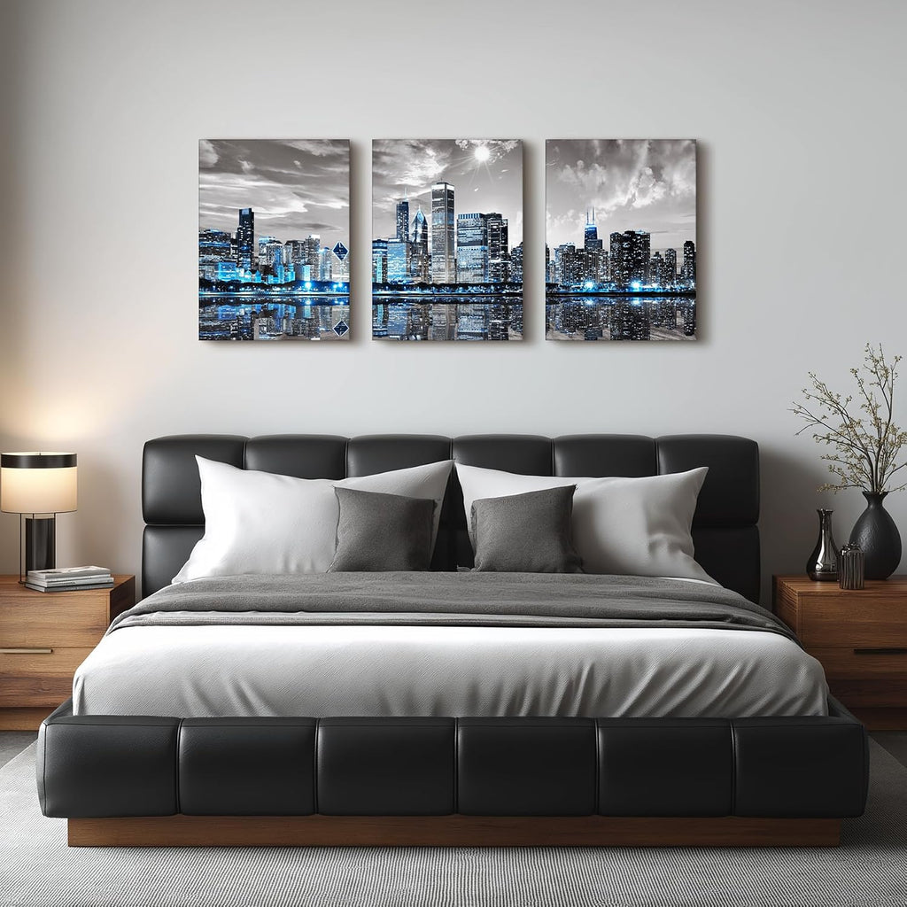 Chicago Skyline Wall Decor, City Night Canvas Prints