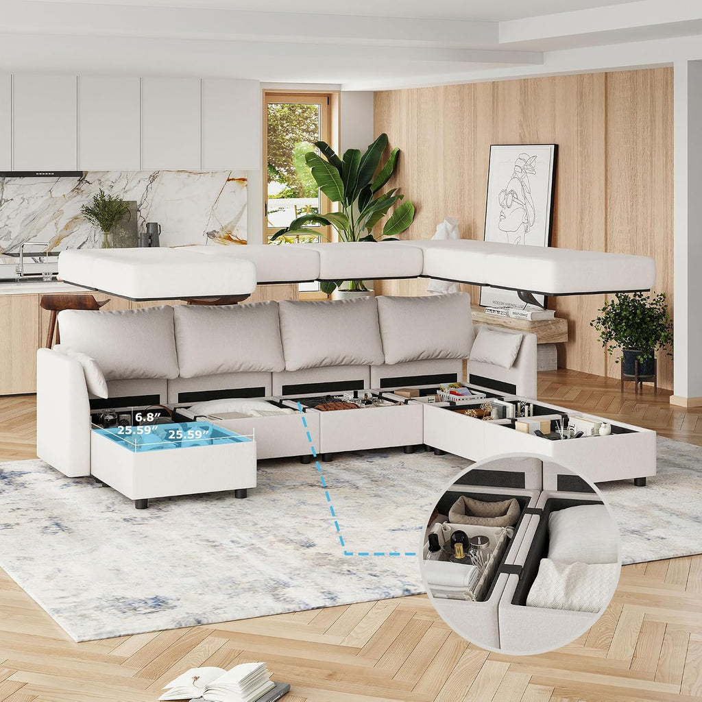 Modular Sectional Sofa Couches, Large Convertible Modular Couches with Storage