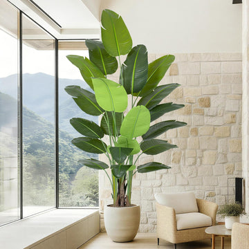 Lifelike Bird of Paradise Artificial Plant, 8ft Faux Banana Leaf Tree with 20 Trunks - Perfect Indoor Silk Floor Plant