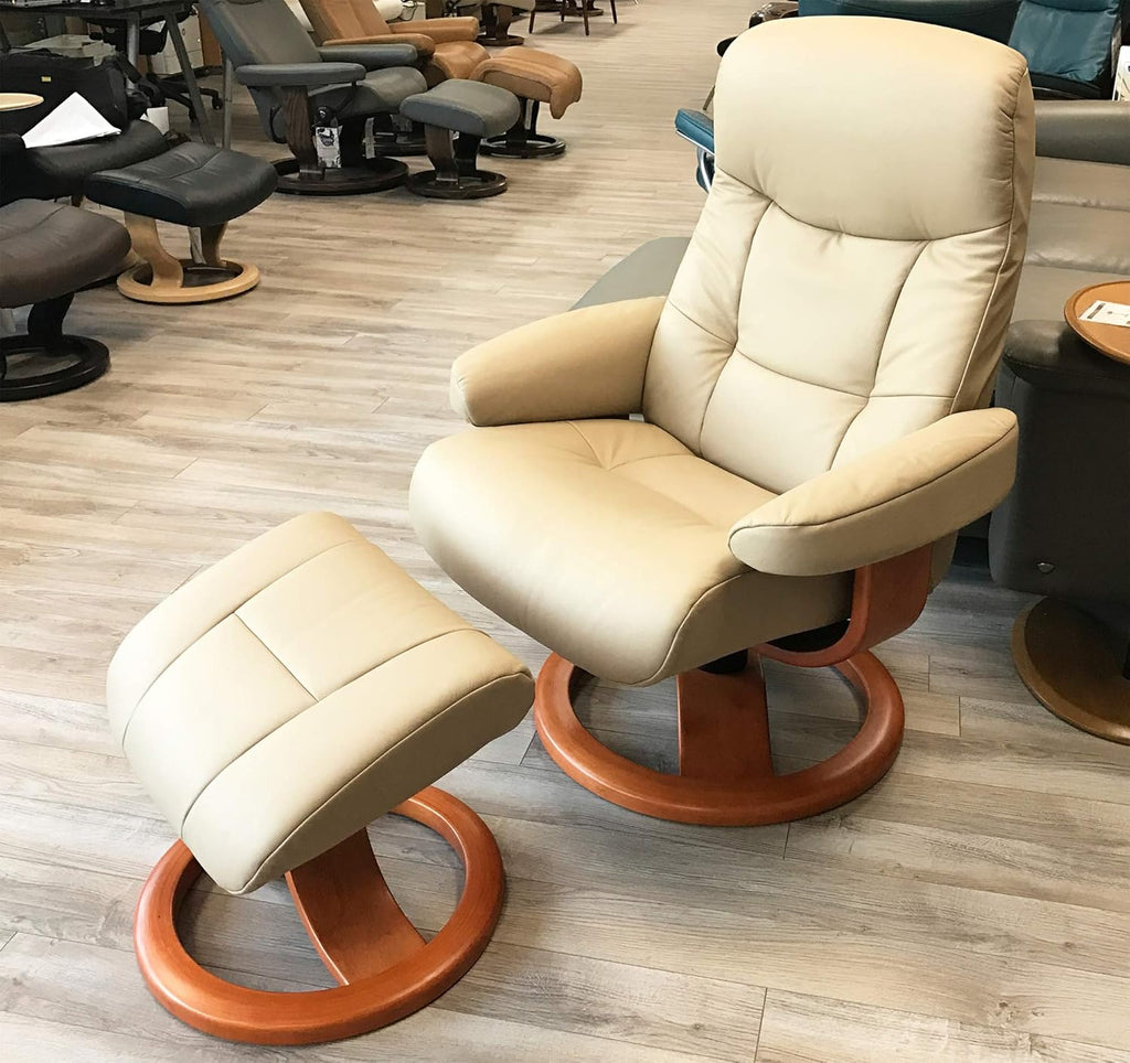 Modern Reclining Swivel Lounge Chair and Ottoman — Leather