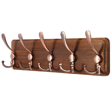 Rustic Pine Wood Wall Coat Rack with 5 Triple Hooks, 16" Stud Spacing, Farmhouse Wall Mounted Coat Rack for Hanging