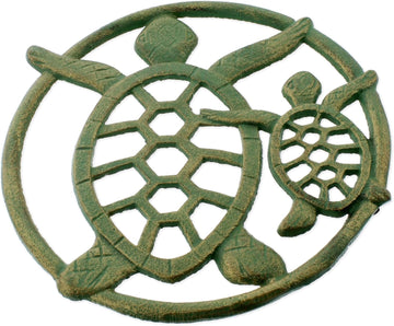 Decorative Cast Iron Sea Turtle Trivet - Coastal Kitchen Accent with Ocean Theme Design - Heavy Duty Metal Trivet