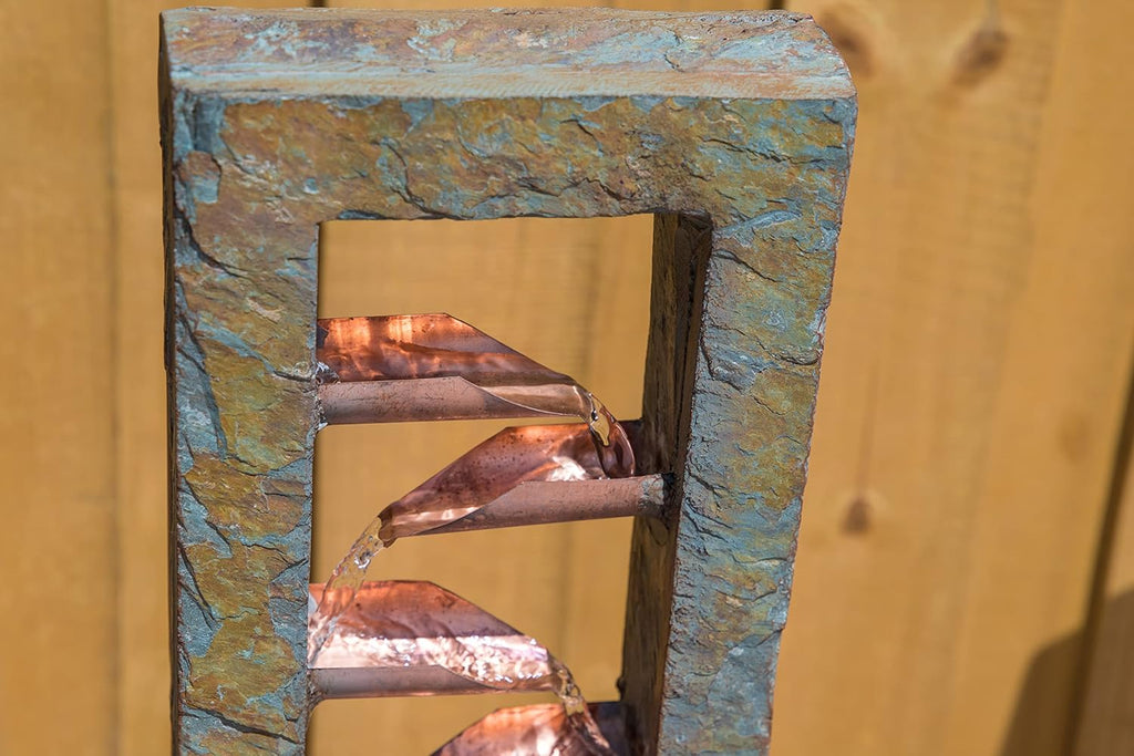 Spillway Rustic Indoor Table Fountain, Slate and Copper, 19 Inch Height, 10 Inch Width, 6 Inch Depth