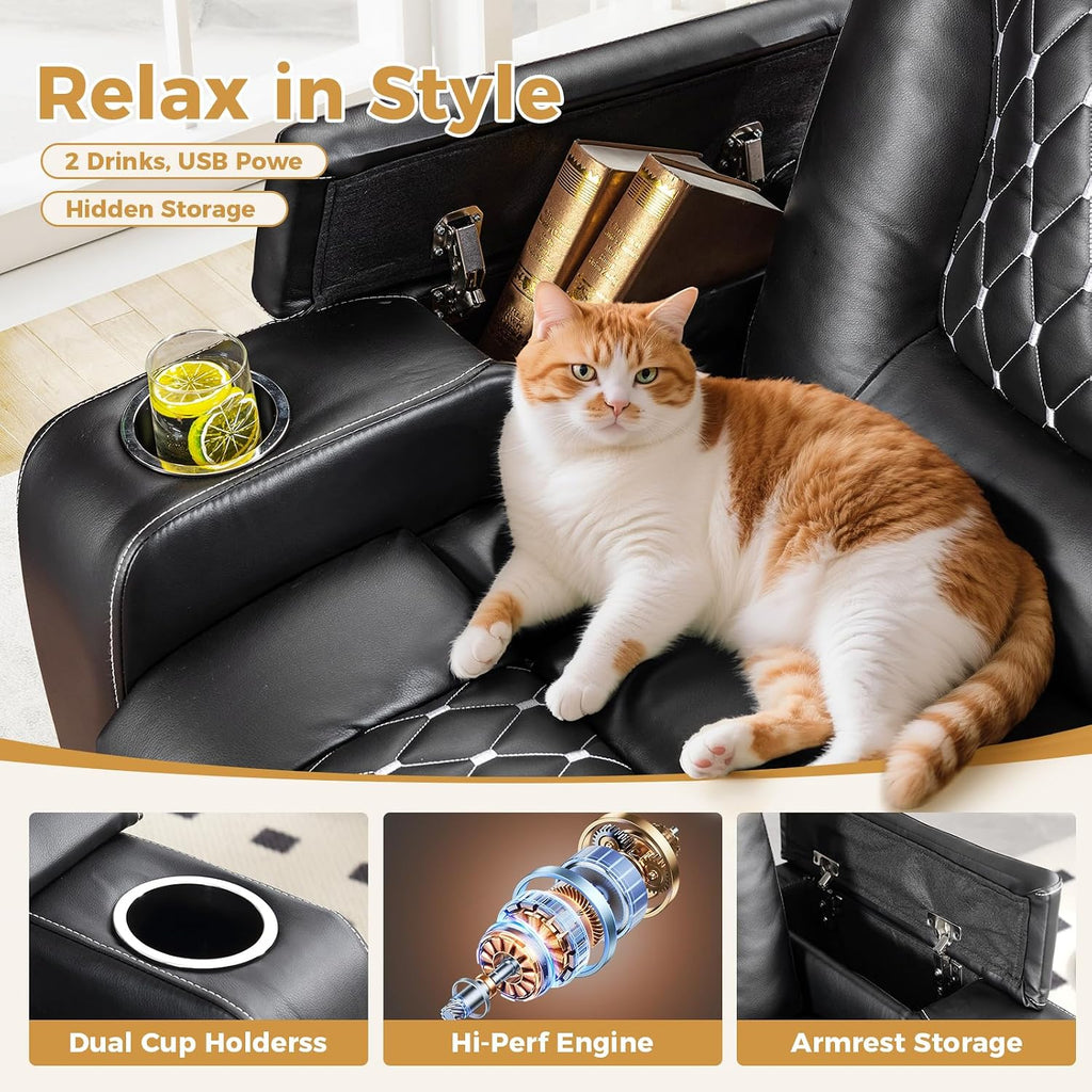 Power Recliner Chair with USB Ports and Cup Holders - Overstuffed Electric Home Theater Seating PU Leather Reclining