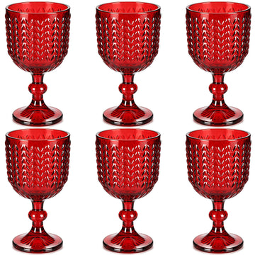 Christmas Red Wine Glasses Set of 6, 12 oz Vintage Red Goblets