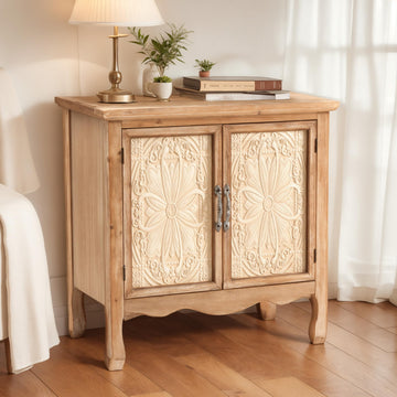 Sideboard Buffet Kitchen Storage Cabinet, Solid Wood Credenza Accent Cabinet, Cupboard Console Table with 2 Craved