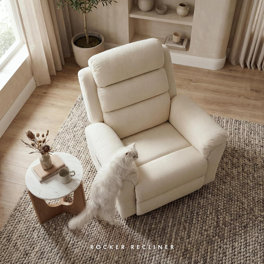 Swivel Rocker Recliner Chair for Adults, Nursery Rocking Glider Chair with Massage & Heat, FSC Wood Frame