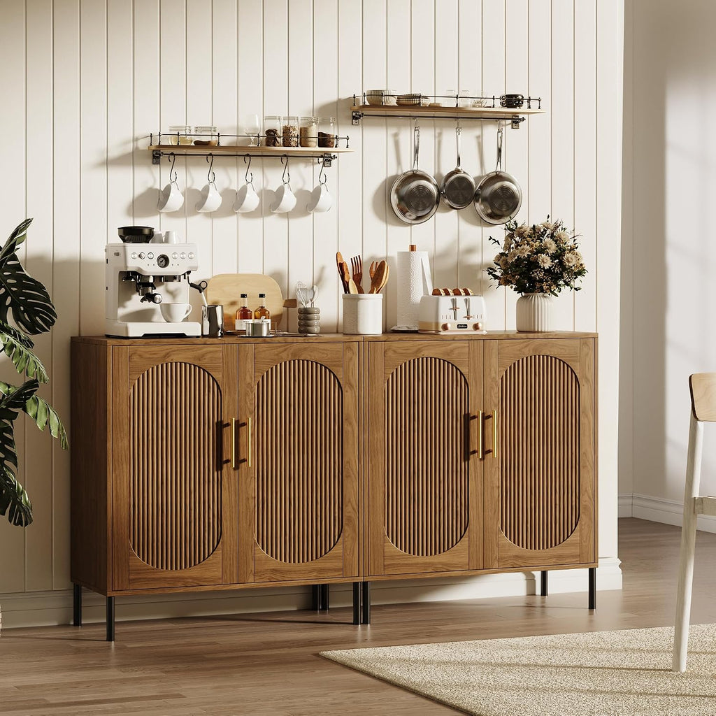 Fluted Arched Sideboard Cabinet with Adjustable Shelves, Modern Accent Storage Cabinet with Doors, Buffet Cabinet