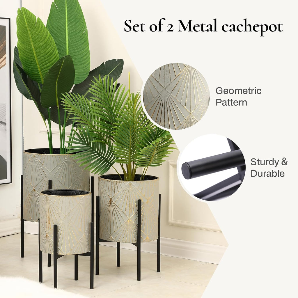 Planters for Indoor Plants, Set of 3 Floor Plants Pots with Stand | Modern Decorative Metal Flower Pots