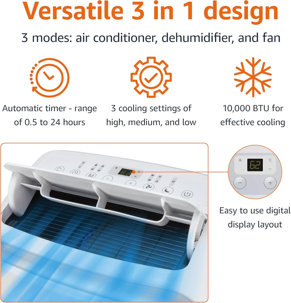3-In-1 Portable Air Conditioner with Remote, Timer, Sleep Mode, Auto Swing, Dehumidifier