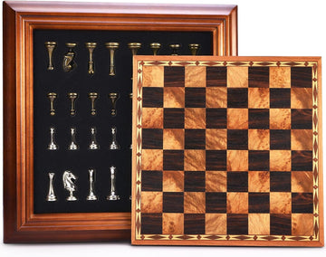 14 inches Wooden Chess Set with Metal Chess Pieces / 2.5'' King/Storage for Chessmen/Gift