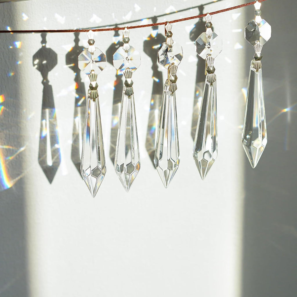 20 Pcs Crystal Icicle Prisms Octagon Bead Chandelier Lamp Suncatcher - 2.4 Inch Crystal Icicle Prisms with Octagon