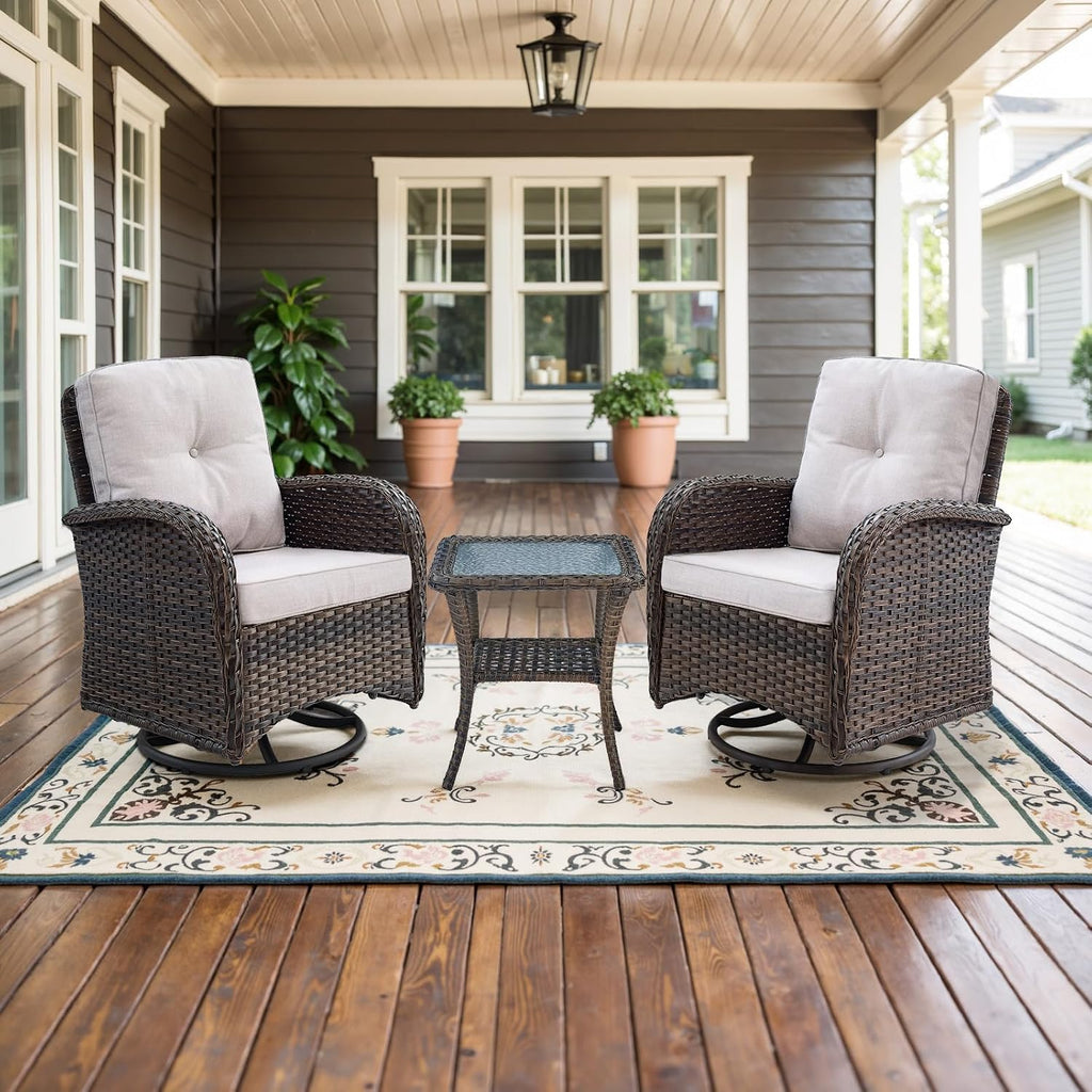 Patio Wicker Chairs Swivel Rocker - Outdoor Swivel Rocking Chairs Set of 2 with Rattan Side Table, Patio Swivel