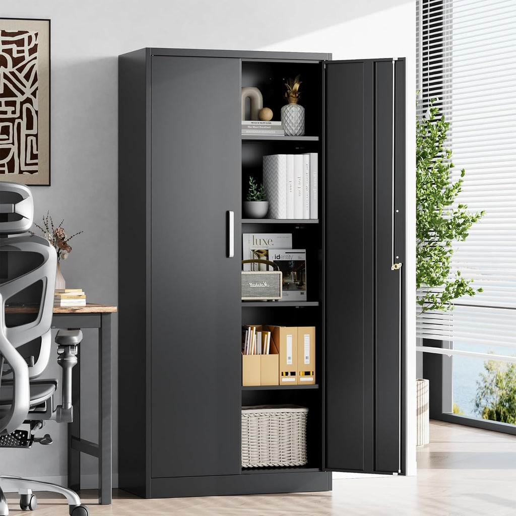 Metal Storage Cabinet with Locking Doors, 71" Tall Steel Locker Organizer with Adjustable Shelves, Garage Utility