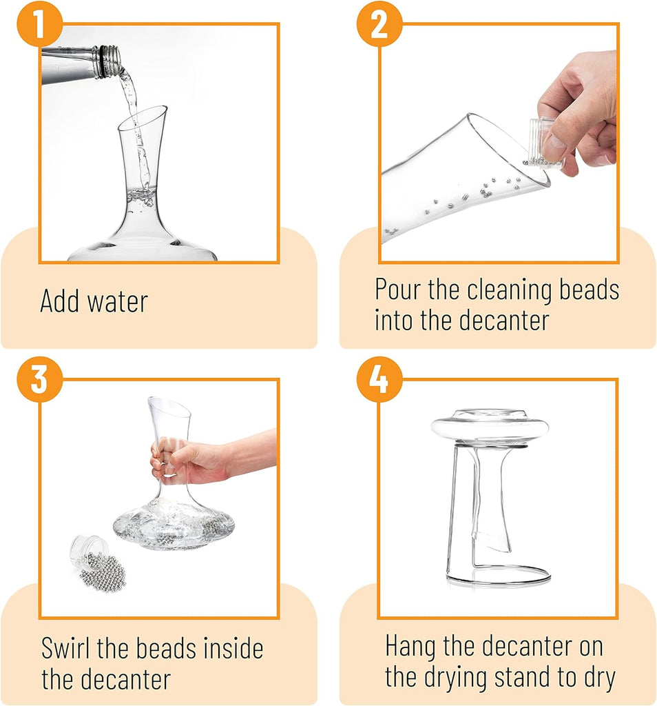 BTaT- XL Decanter with Drying Stand, Stopper, Brush and Beads, Hand Blown Crystal Glass, Wine Decanter, Wine Carafe