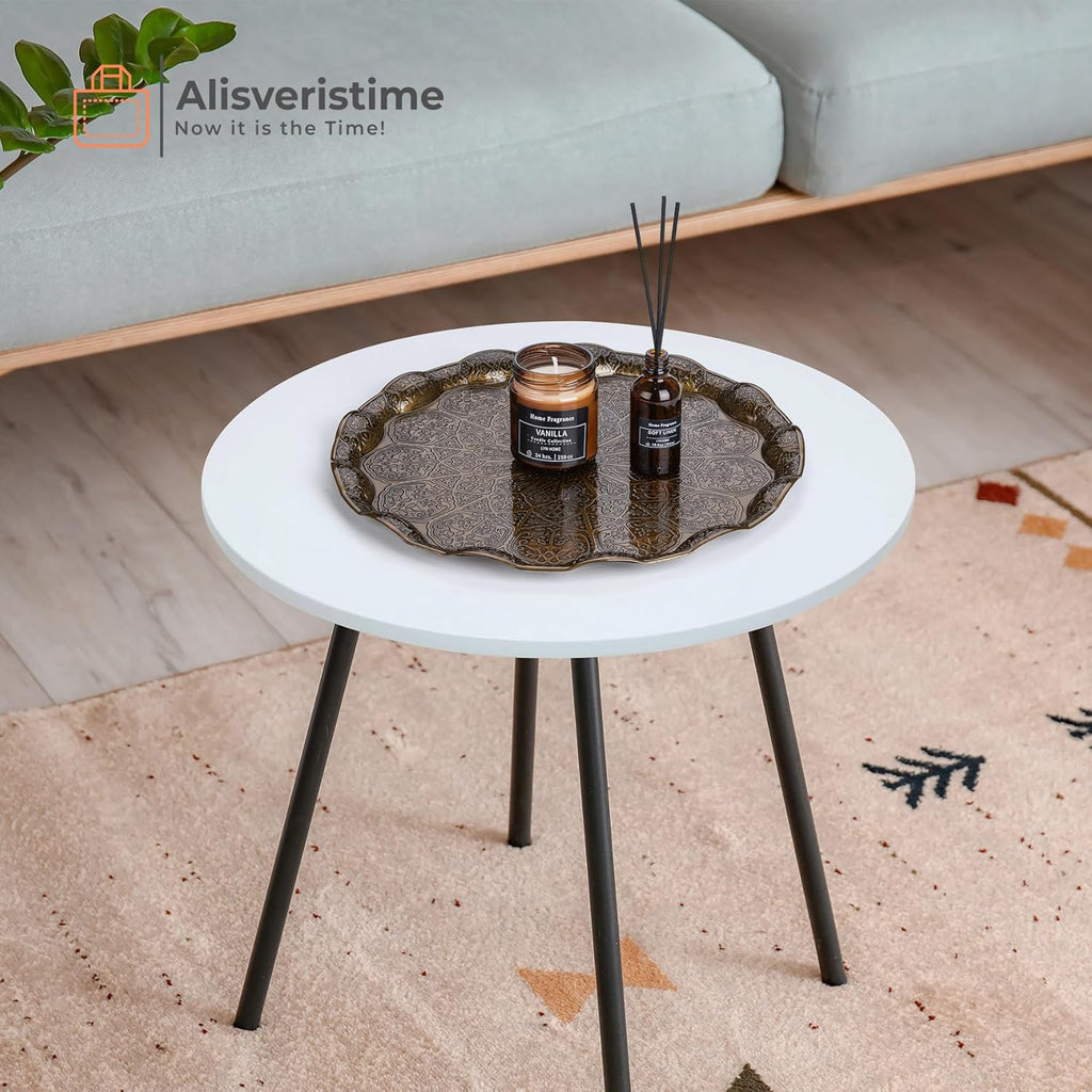 Turkish Ottoman Coffee Tea Serving Tray - 13.60 inches, Metal with Traditional Motifs, Available in Five Colors