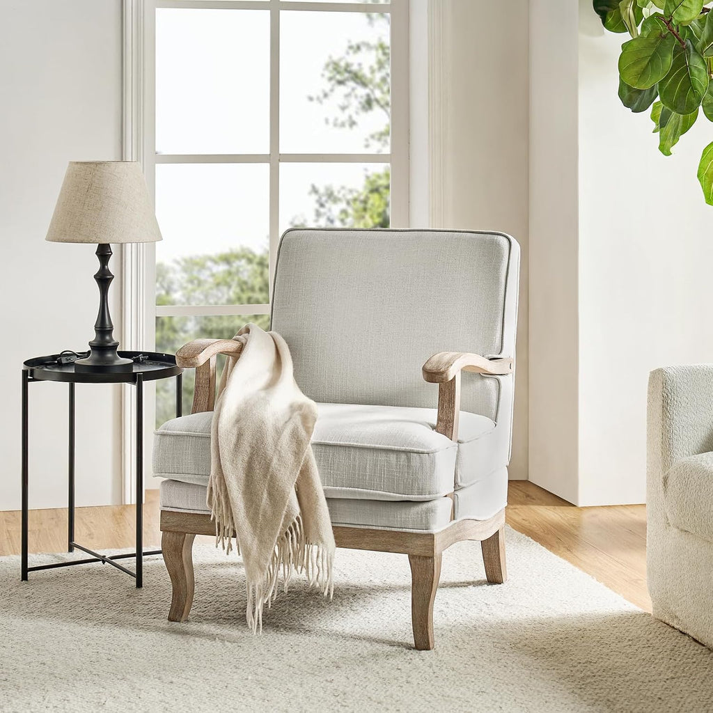 Mid-Century Modern Accent Chair, Upholstered Living Room Lounge Chair, Lounge Armchair with Romantic Stripes & Solid