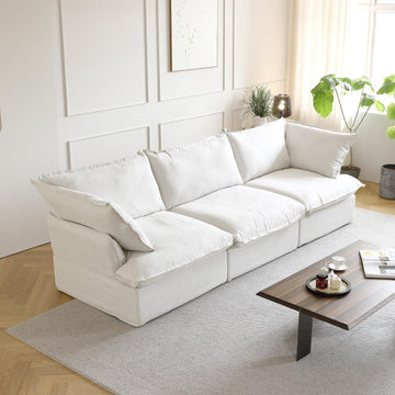 Modern Modular Cloud Sectional Couch, 3 Seat Comfy Convertible Sectional Sofas Couches, Cushion Covers Removable, Two Corners and One Middle Sofa for Living Room (White)