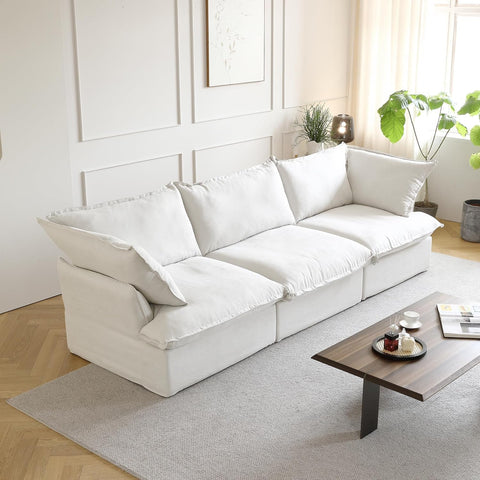 Modern Modular Cloud Sectional Couch, 3 Seat Comfy Convertible Sectional Sofas Couches, Cushion Covers Removable, Two Corners and One Middle Sofa for Living Room (White) A124-B0CSZ1QB3M