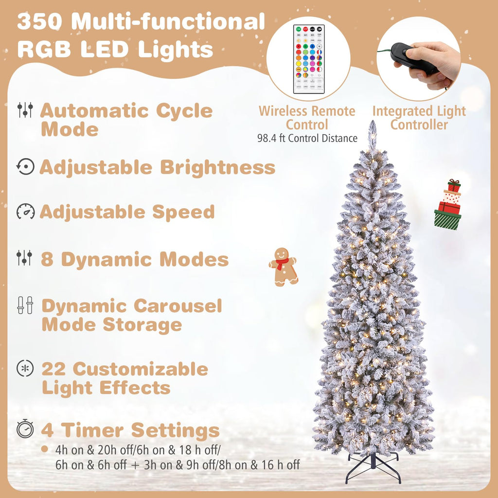 7.5FT Pre-lit Pencil Christmas Tree with Remote, APP Control, White