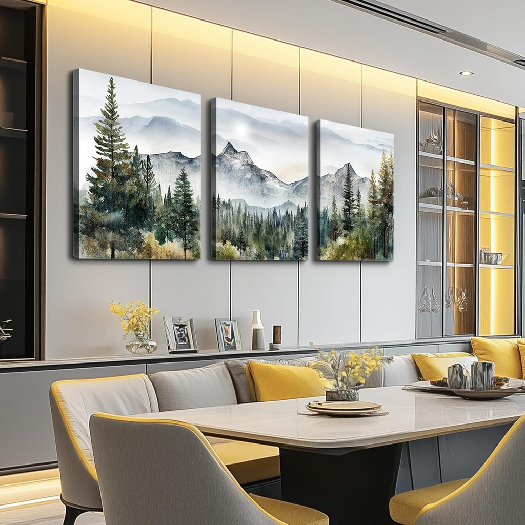 3 Piece Framed Canvas Art Prints Wall Art Modern Wall Decor Office Decor Abstract Mountain Forest Landscapes Ink