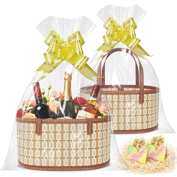 2 Set Baskets for Gifts Empty, Woven Bamboo Gift Basket Kit