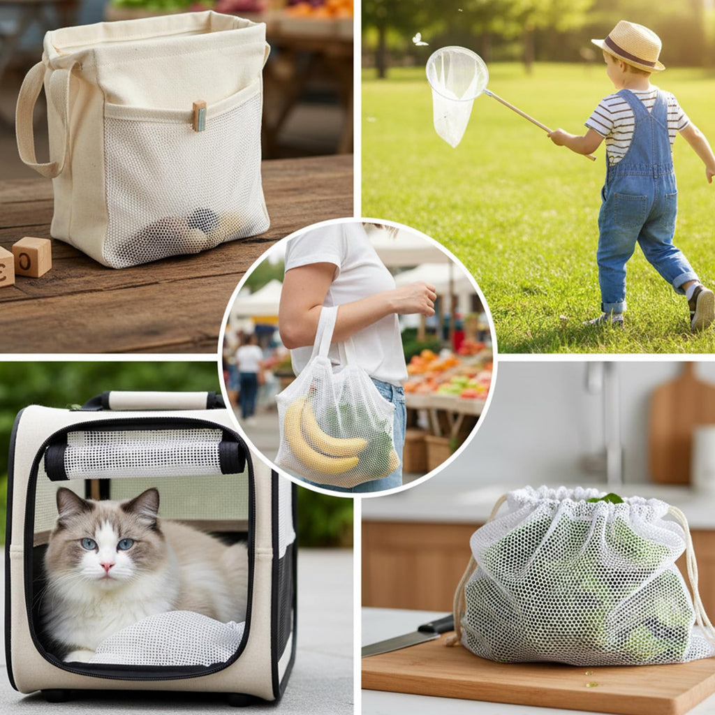 White Mesh Fabric 63 x 67 Inch Soft Mesh Slightly Stretchy Cuttable Netting Fabrics for Sewing Projects Shopping Bag