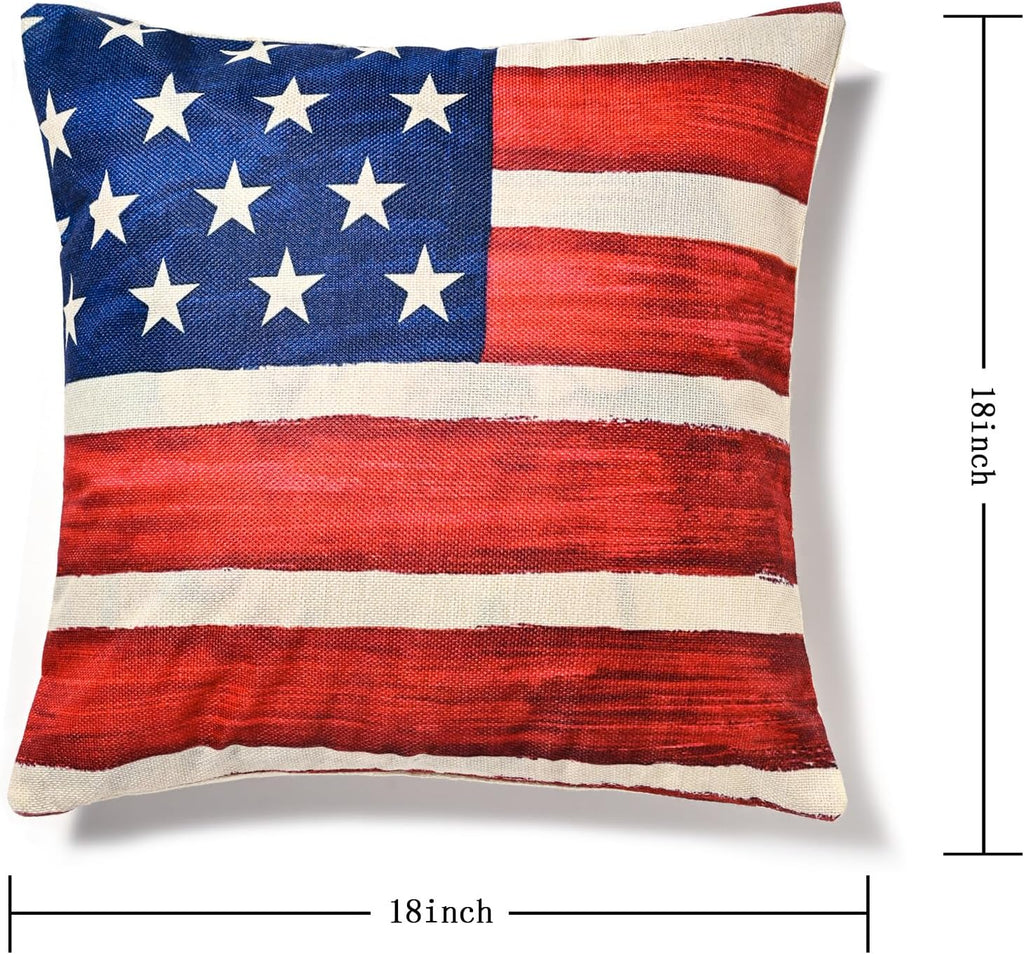 Patriotic Decor-Throw Pillow Covers 18x18 in Set of 4,4th of July Linen Pillow Case for Independence Day,Memorial
