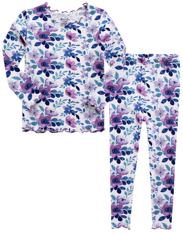 Infant Toddler Kids Modal Pajamas Pjs 2pcs Set Shirring Purple Flower M