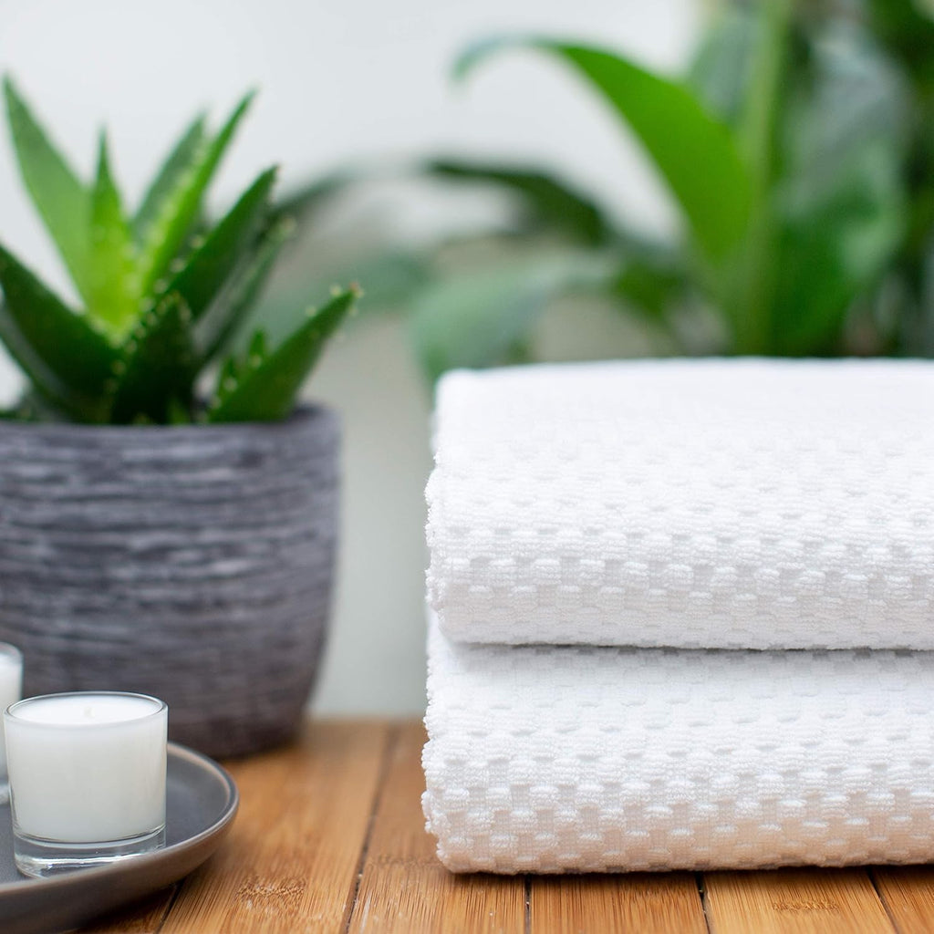 Euro Spa Waffle Weave Bath Sheet - Set of 2 White Towel Sheets | Pure 100% Ringspun Cotton Oversized Luxurious Towel