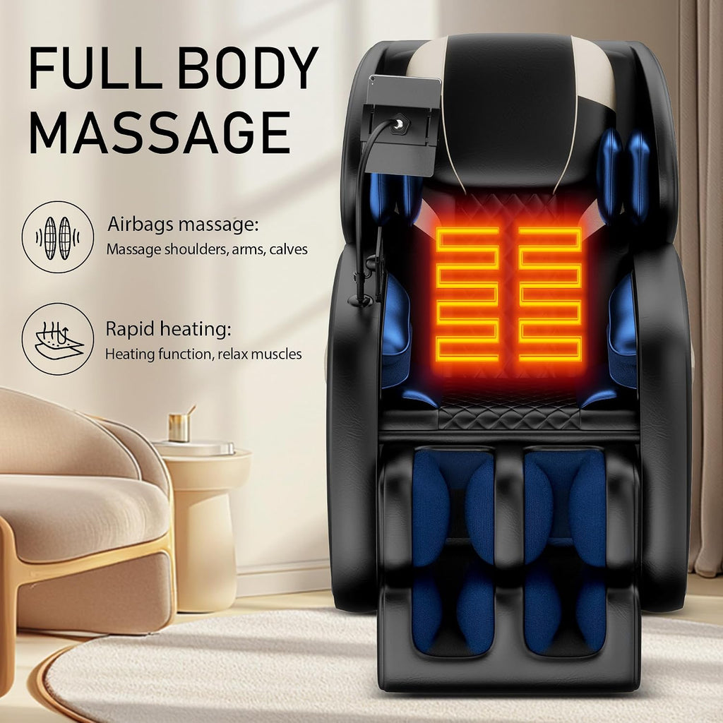 Massage Chair Full Body, Zero Gravity Massage Chair Recliner with 8 Fixed Rollers, Airbags, Heating, Foot Massage
