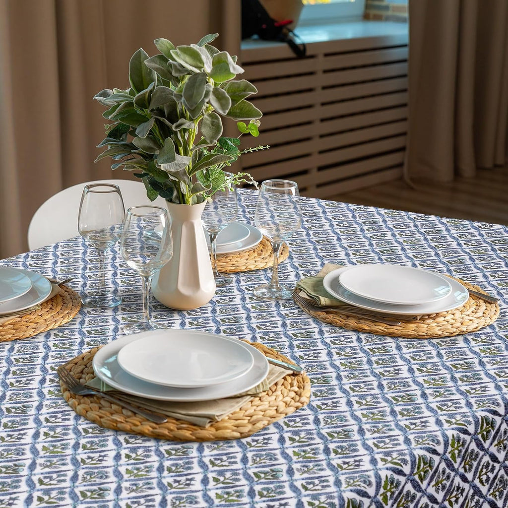 60'' x 90'' Cotton Tablecloth Handmade Cotton Floral Tablecloth Washable Print Rectangle Table Cover