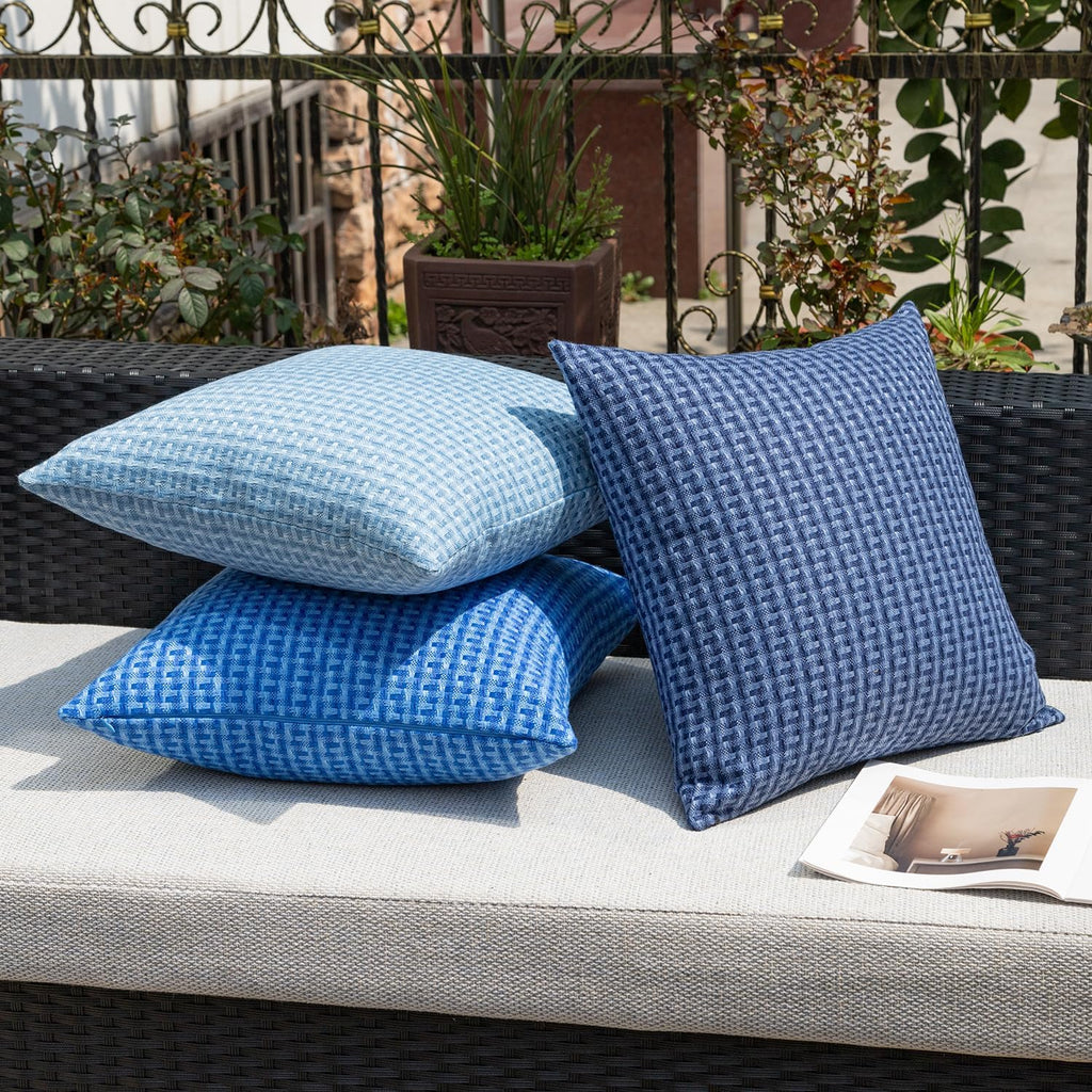 Outdoor Waterproof Throw Pillow Covers Pack of 2 Weaving Texture Water Resistant Outside Decorative Cushion Covers