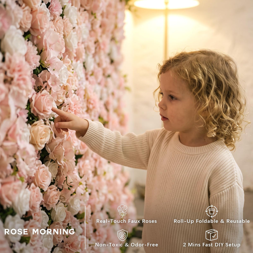 Pink Artificial Flower Wall Backdrop, 8FT*8FT 3D Flower Wall