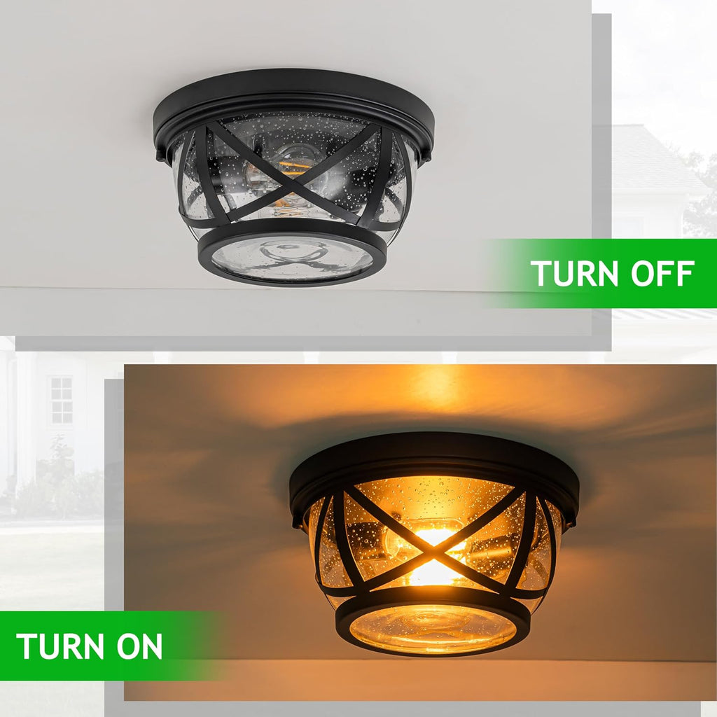 Flush Mount Ceiling Light Fixture Black, 2-Light Modern Farmhouse Porch Light Ceiling Mount for Outdoor