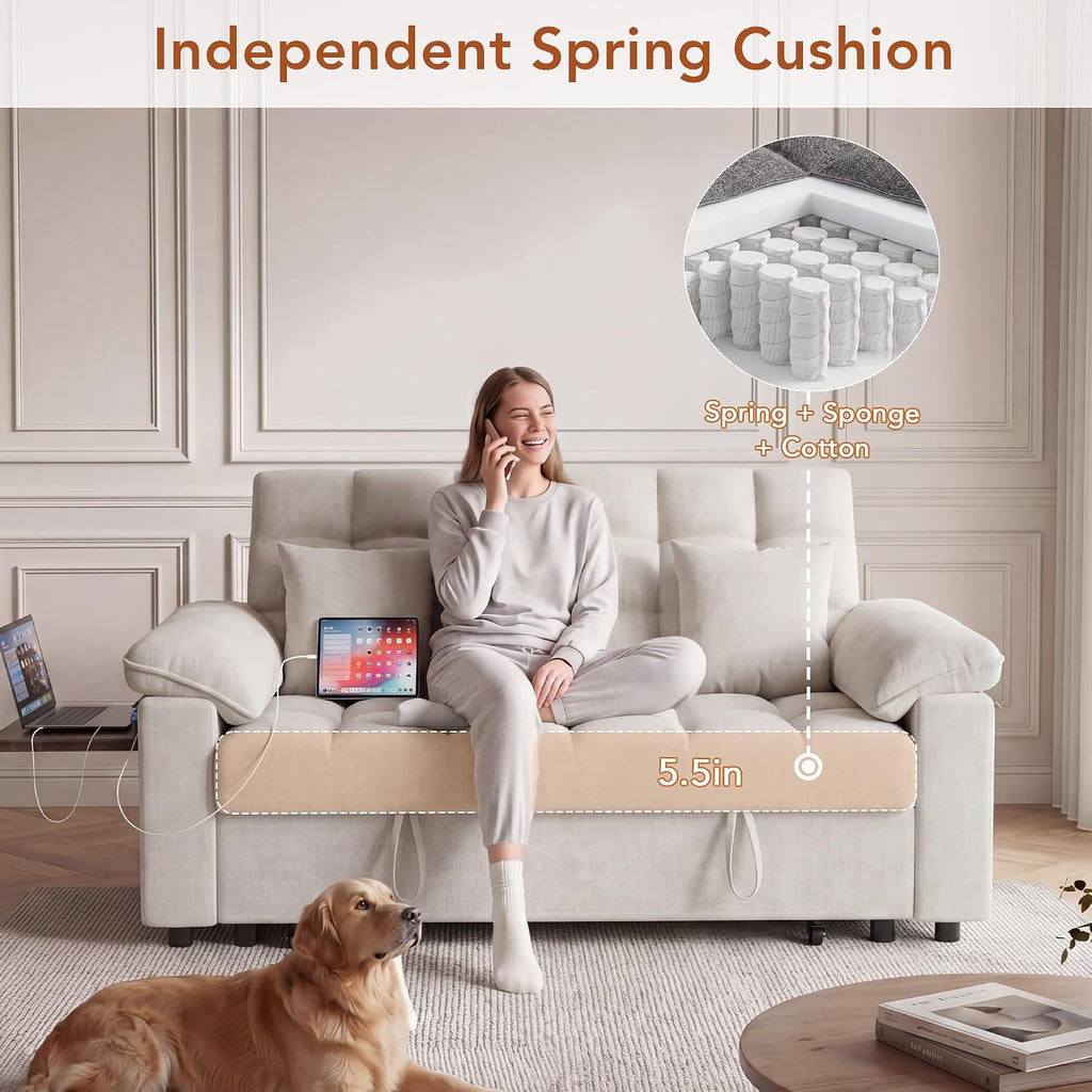 Sleeper Sofa Bed, 70" Pull Out Futon Couch with Small Table| USB Port | Side Pockets | Tool-Free Assembly |