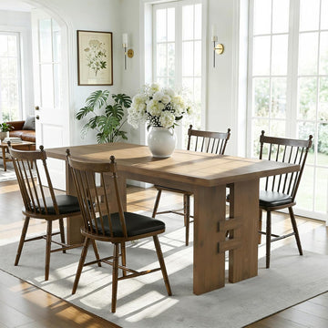 63-Inch Dining Table for 4-6, Solid Wood Kitchen Table with Large Tabletop and Heavy Duty Legs, Rectangular Farmhouse