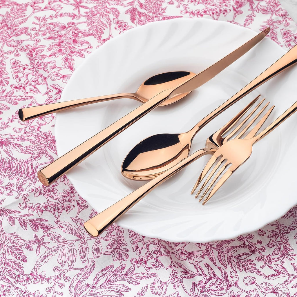 Bailey Rose Gold 20-Piece Forged Stainless Steel Flatware Set Cutlery Set, Service for 4, Silver Finish, Dishwasher Safe