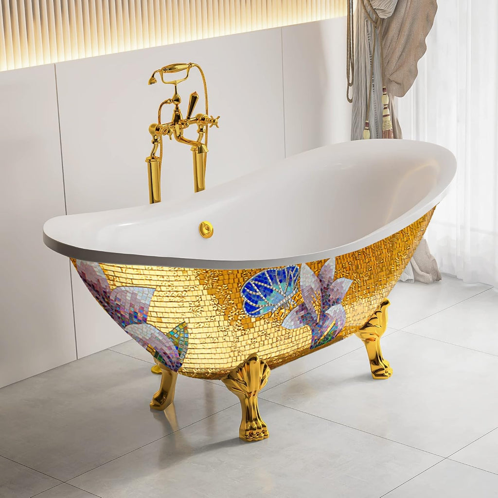 67"x 31.5"x31.5" Freestanding Soaking Acrylic Gold Color Mosaic Bathtub | luxury acrylic fiberglass cast iron