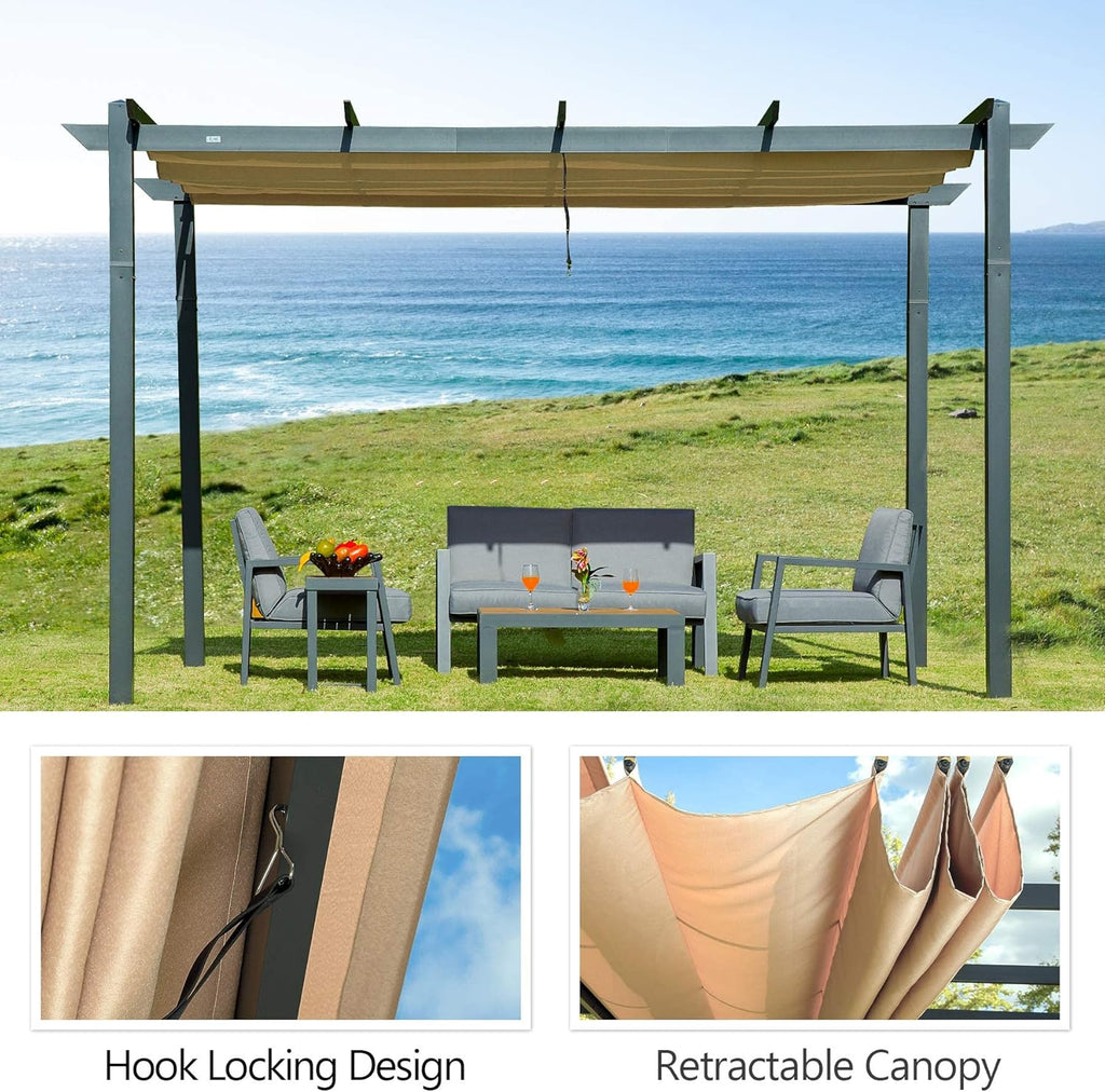 10’ X 13’ Outdoor Retractable Pergola with Weather-Resistant Canopy Aluminum Garden Pergola Patio Grill Gazebo